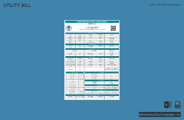 Indien Jharkhand BijliI Vitran Nigm LTD. Beispiel einer Versorgungsrechnung (Wortvorschau)